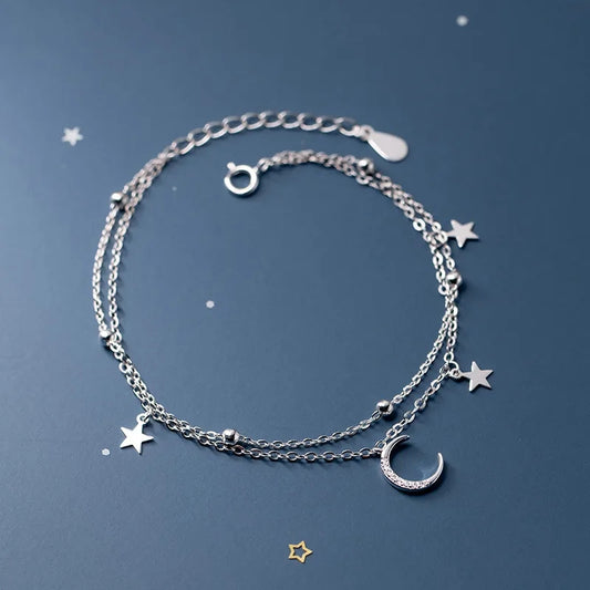 Moon and Star Sterling Silver Bracelet