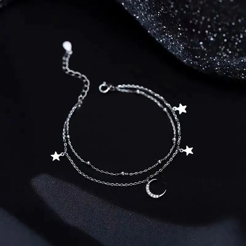 Moon and Star Sterling Silver Bracelet