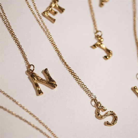 Textured Gold Initial Necklace