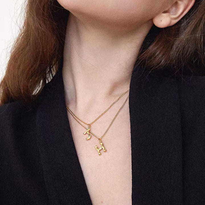 Textured Gold Initial Necklace